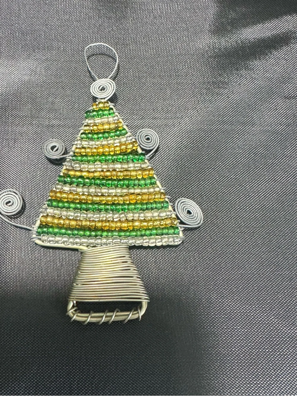 South African Handmade Christmas Tree Beaded Flat Ornament, Wire And Beads